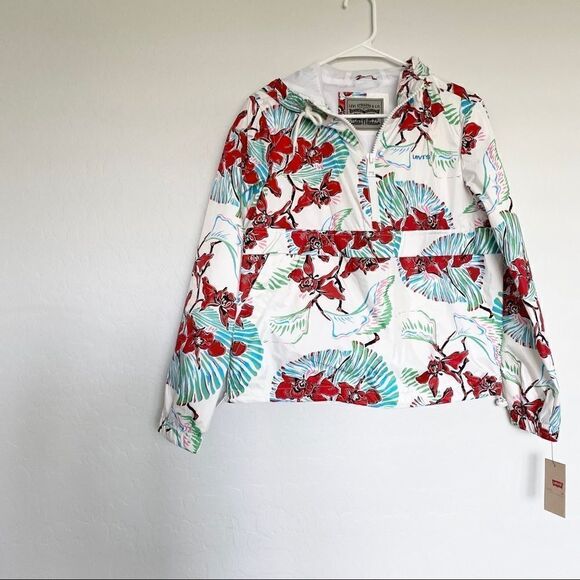 NWT Levi’s White Floral Wind Breaker Jacket S - Picture 3 of 11